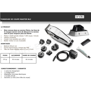 Tondeuse de coupe sans fil andis master cordless et 1 malette hair cut offerte