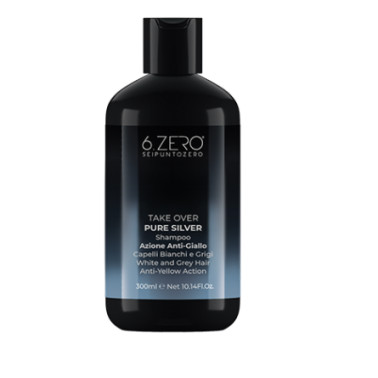 Shampoing 300 ml pour déjaunir les cheveux blancs et blonds Pure Siver Take Over de 6zero